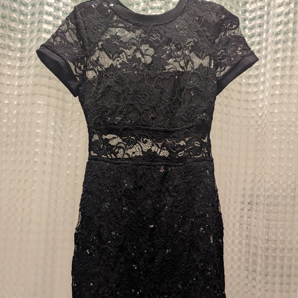 Bebe mini dress – sparkly sequin and lace, EUC